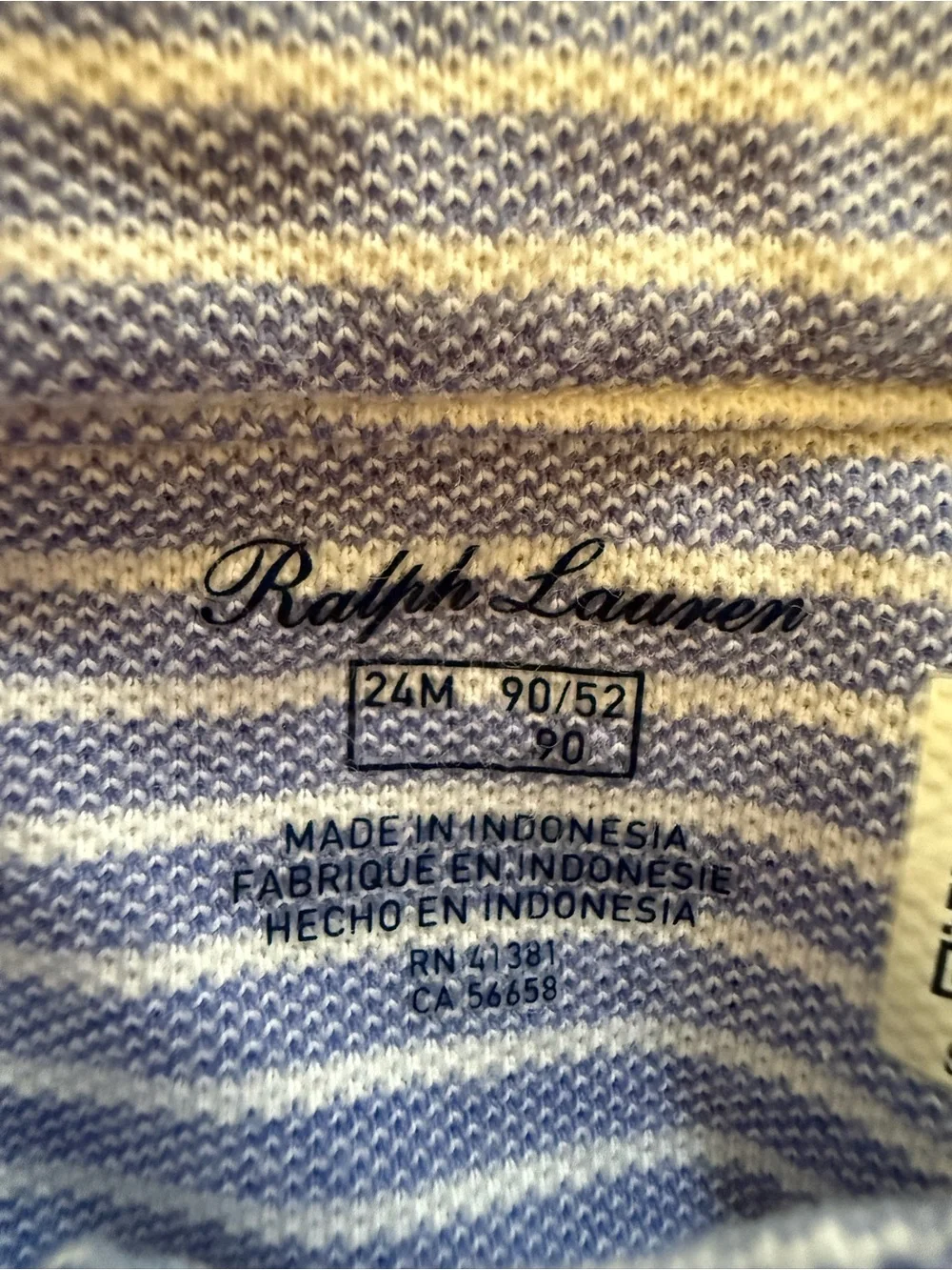 Ralph Lauren Girls 24M Blue White Striped Cotton Shirt Dress & Bloomers Set